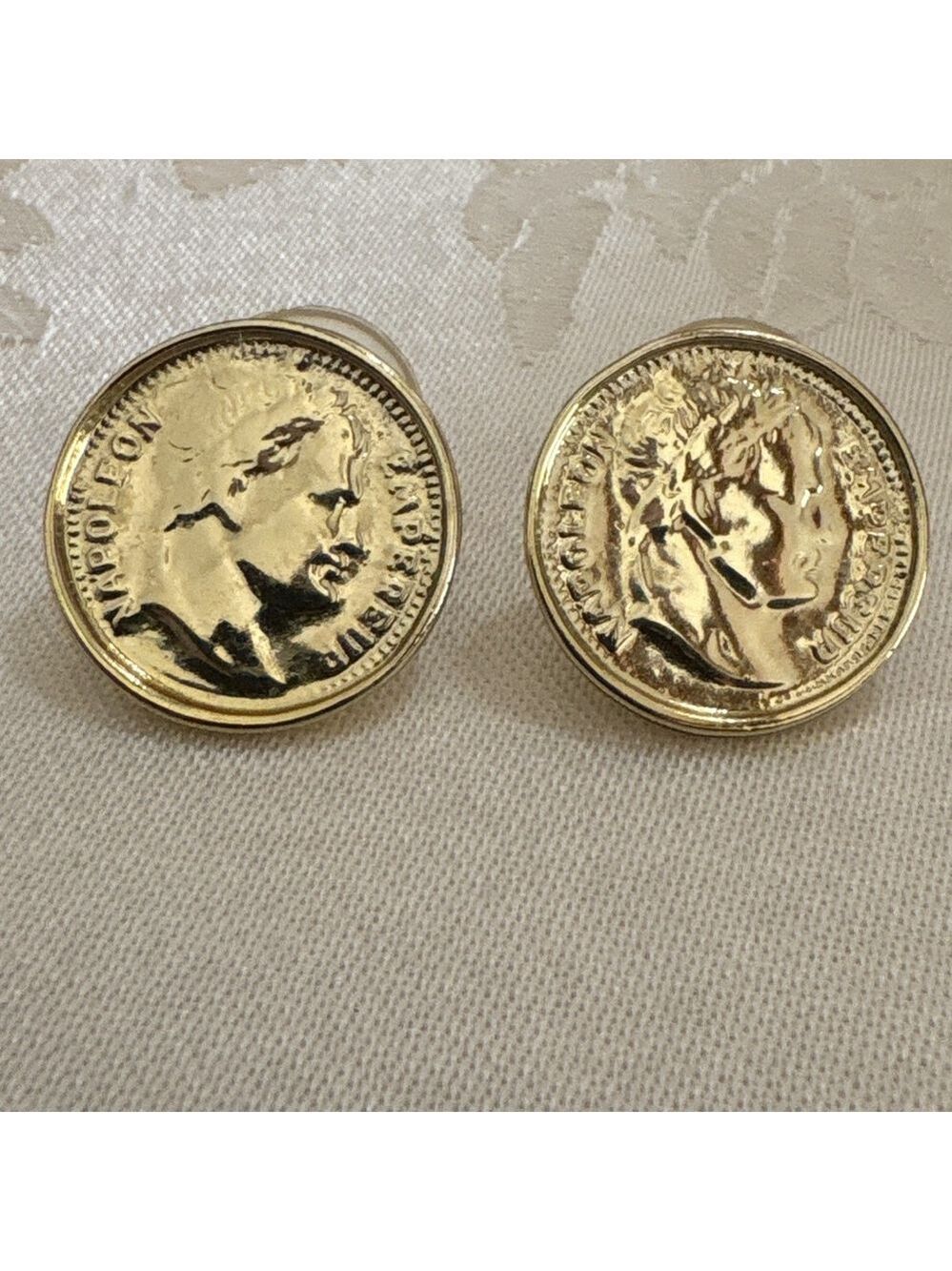 Vintage Emperor NAPOLEON BONAPARTE Coin Gold Tone Earrings
